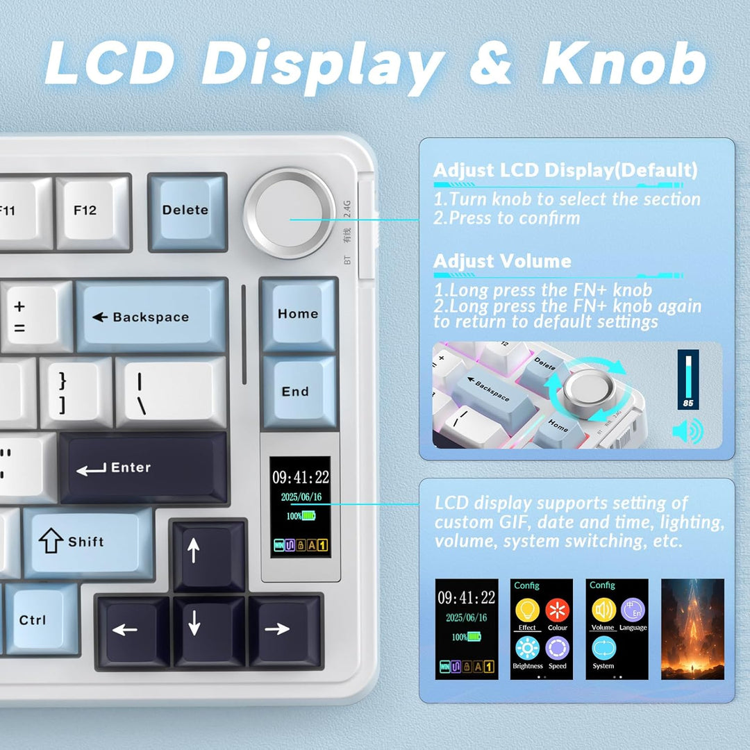 AULA Teclado mecánico inalámbrico S75 PRO con pantalla y perilla, 7...