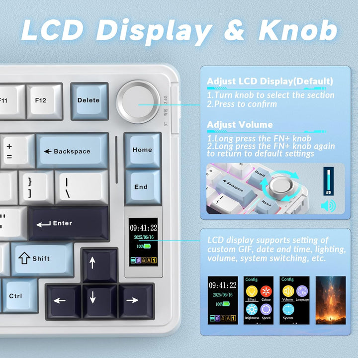 AULA Teclado mecánico inalámbrico S75 PRO con pantalla y perilla, 7...