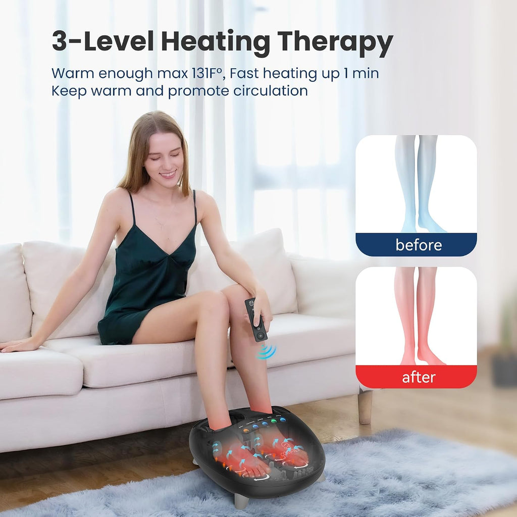 COMFIER Shiatsu - Masajeador de pies con calor para neuropatía de fascitis plantar, masajeador de pies con vibración de amasamiento profundo para mamá, papá, hombres y mujeres, uso en casa y oficina