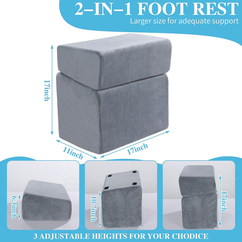 Lámpara Reposapiés para debajo del escritorio, reposapiés ergonómico de oficina con 3 alturas ajustables, reposapiés de espuma viscoelástica de alta densidad para el hogar, viajes, avión con funda lavable