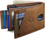 Cartera para hombre, tarjetero desplegable delgado con bloqueo RFID, billetera plegable minimalista con 9 ranuras para tarjetas, ventana de identificación y bolsillo para efectivo, funda de