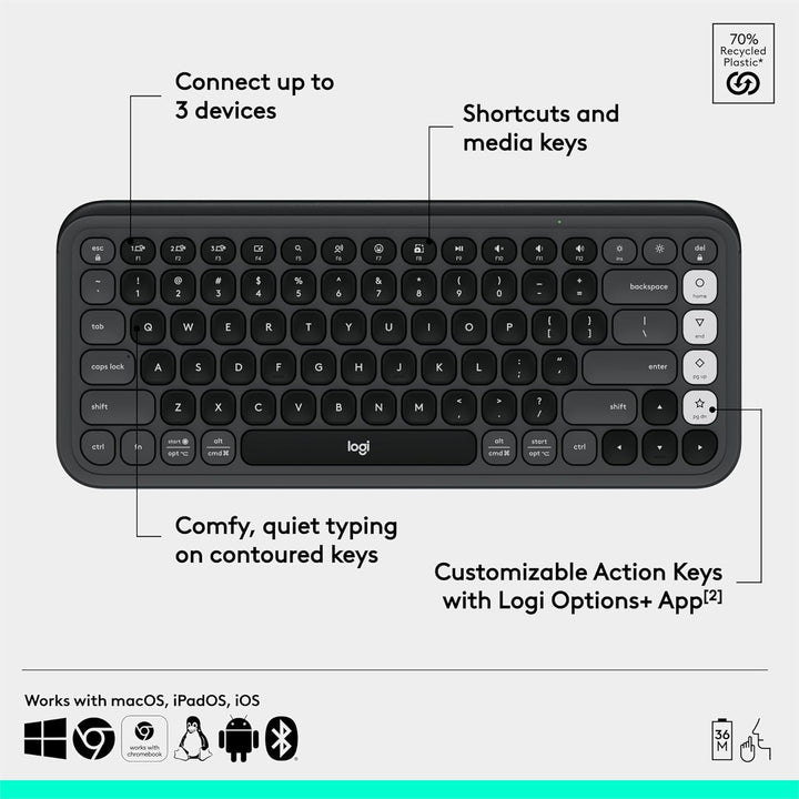 Logitech POP ICON Keys Teclado Bluetooth inalámbrico, escritura cóm...