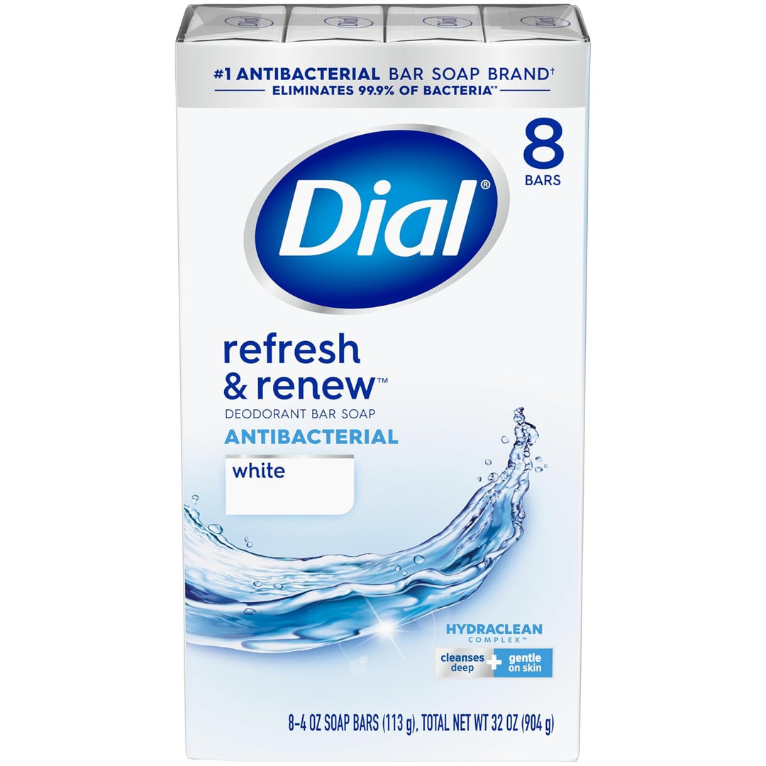 Dial Jabón antibacteriano en barra, Refresh &amp; Renew, blanco, 4...