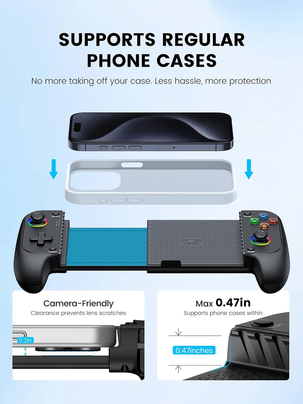 Mocagen MC1 Controlador para teléfono para iPhone y Android – Agarre ergonómico, baja latencia, compatible con funda, Controlador móvil Bluetooth con joysticks de efecto Hall, compañero de viaje portátil para coche/ocio (Negro)