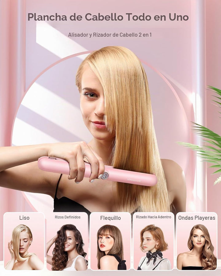 ZAVAREA Alisador y rizador de pelo inalámbrico, alisador de pelo po...