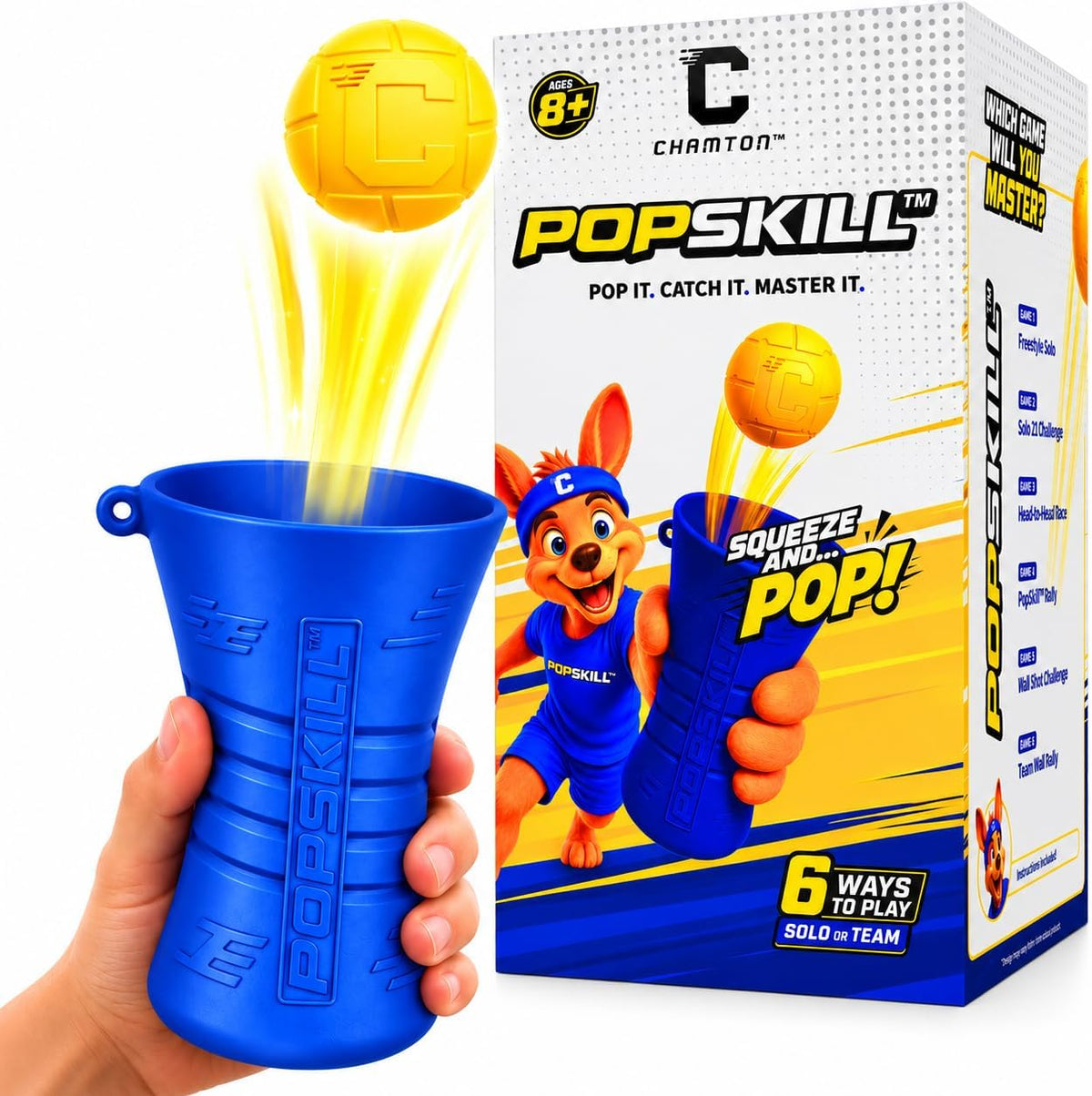Popskill, juego de habilidad para apretar y atrapar para niños, juguete de coordinación mano-ojo, diversión en interiores y exteriores, juegos familiares y adolescentes, regalos geniales de