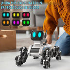 SIMREX Robot Perro RC Coche de Acrobacias Juguetes - Coche de control remoto con detección de gestos con ruedas Mecanum, ojos LED, 3 efectos de sonido, regalo de cumpleaños para niños niños y niñas