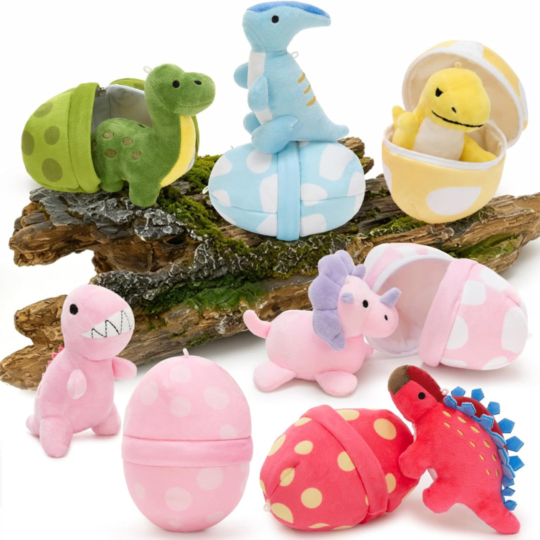 MorisMos Juego de animales de peluche de dinosaurio con huevos de p...