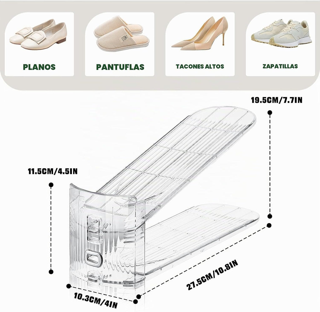 Paquete de 10 apiladores de zapatos transparentes, organizador de ranuras para zapatos para armario, exhibición de zapatos, ahorro de espacio, soporte organizador ajustable para zapatos de tacón alto, tenis (transparente)