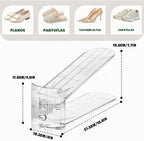 Paquete de 10 apiladores de zapatos transparentes, organizador de ranuras para zapatos para armario, exhibición de zapatos, ahorro de espacio, soporte organizador ajustable para zapatos de tacón alto, tenis (transparente)