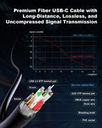 Cable USB C de fibra óptica de 25 pies, cable USB C activo largo a USB C de transferencia de datos de 10 Gbps, cable óptico tipo C de 60 W de carga rápida para VR, AR, cámara, computadora, cámara web