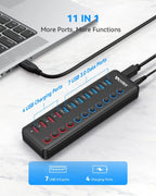 WENTER, 7401, hub USB 3.0 de 11 puertos, alimentado, adaptador 12V/3A