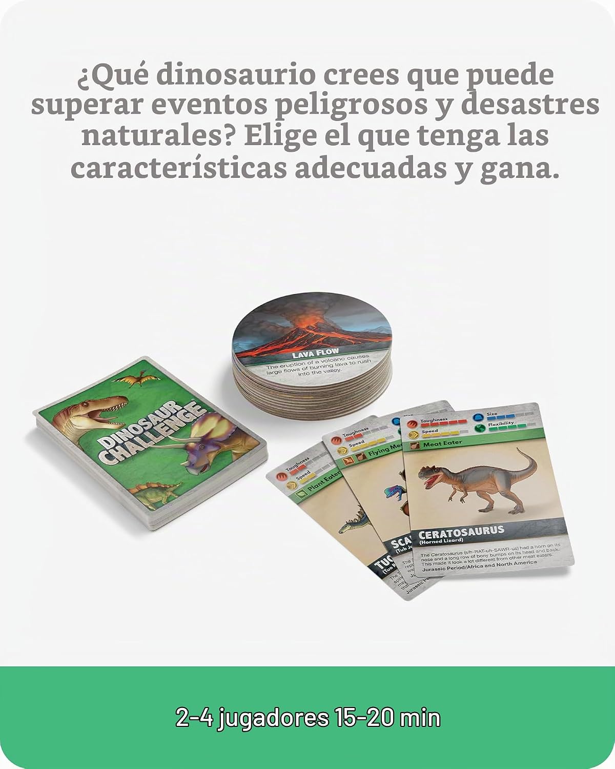 SimplyFun Dinosaur Challenge - Aprende sobre dinosaurios y análisis situacional - Juego de cartas atractivo y educativo para niños - 2 a 4 jugadores - A partir de 7 años