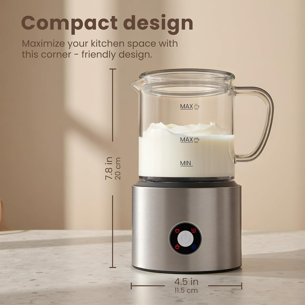 Espumador de leche desmontable, espumador de leche y vaporizador 4 en 1, apto para lavavajillas, espumador de vidrio de 16.9 onzas, espumador de leche eléctrico para café, café con leche, chocolate