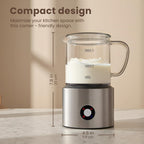 Espumador de leche desmontable, espumador de leche y vaporizador 4 en 1, apto para lavavajillas, espumador de vidrio de 16.9 onzas, espumador de leche eléctrico para café, café con leche, chocolate