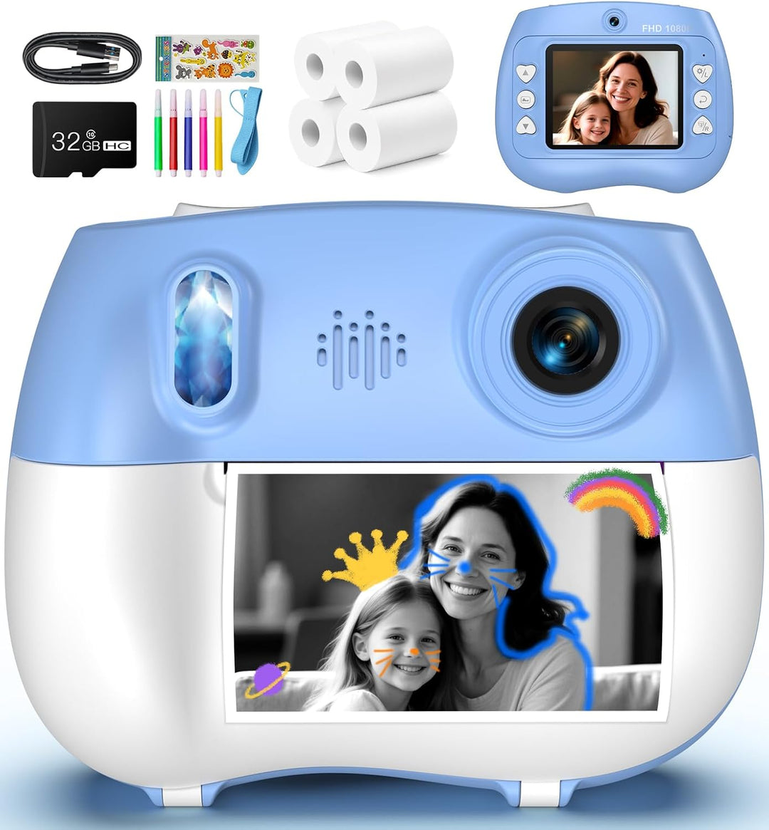 Cámara de impresión instantánea para niños, cámara frontal trasera...
