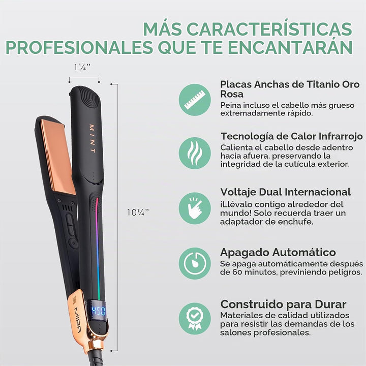 MINT MIRA - Plancha de titanio para alisar el cabello y rizador de...
