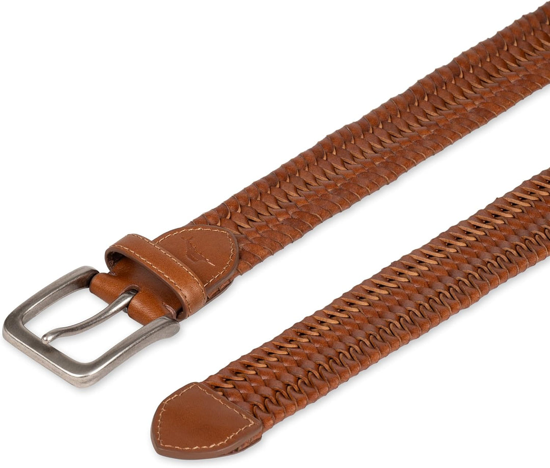 Tommy Bahama Cinturón de cuero trenzado para hombre, diseño elástic...