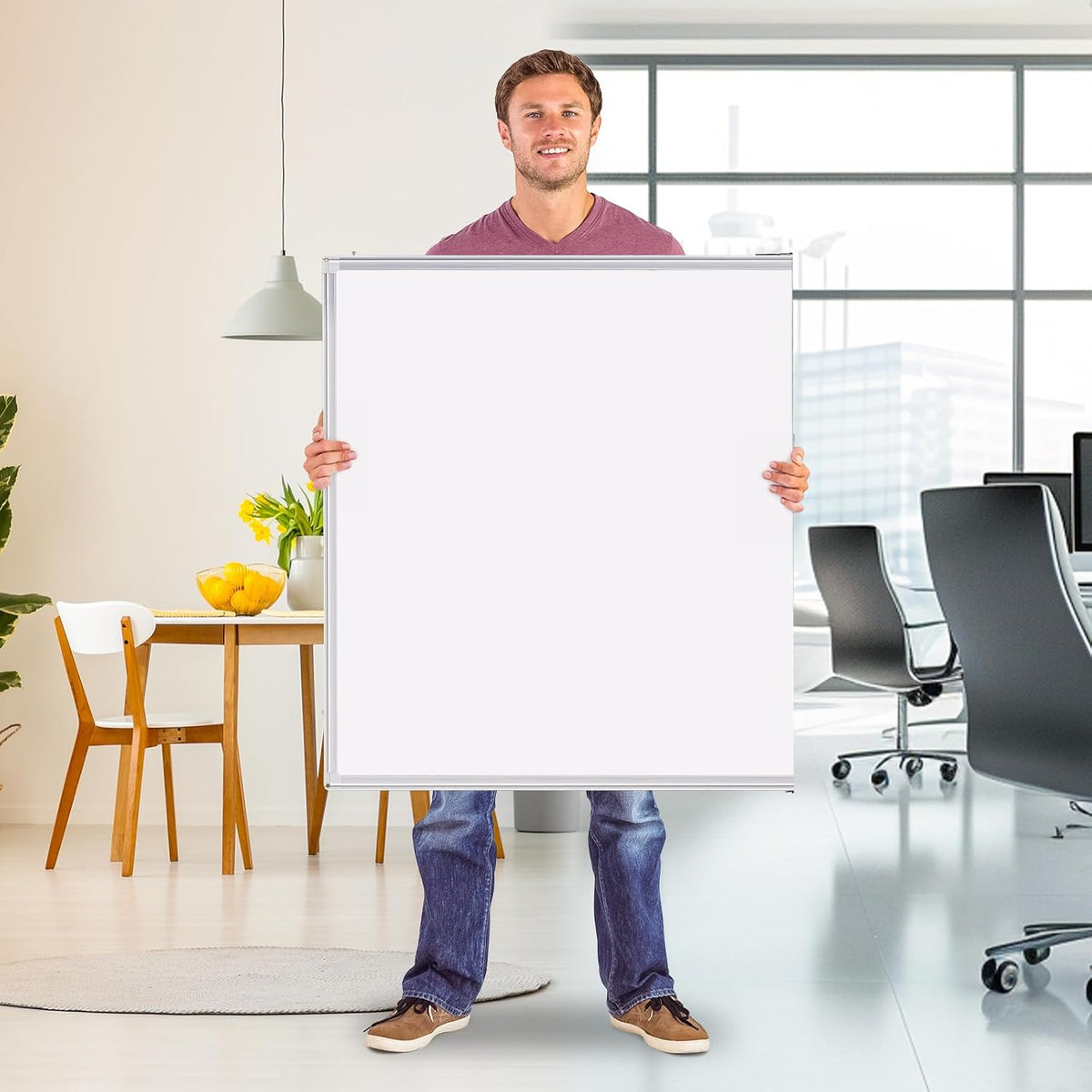 Maxtek Pizarra blanca de borrado en seco 72x48, pizarra blanca magnética