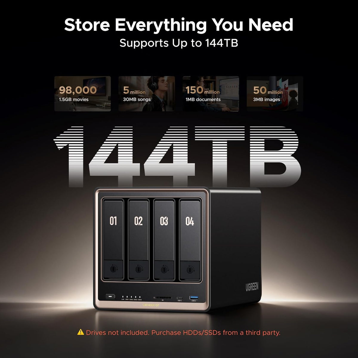 UGREEN NAS DXP4800 GT - Almacenamiento de red de escritorio de 4 ba...