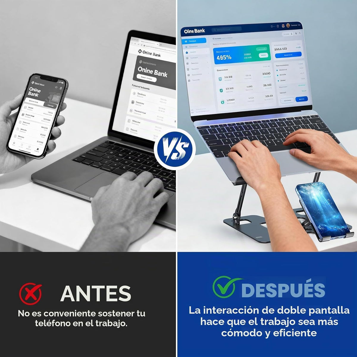 Soporte ergonómico 2 en 1 para teléfono portátil para escritorio, e...