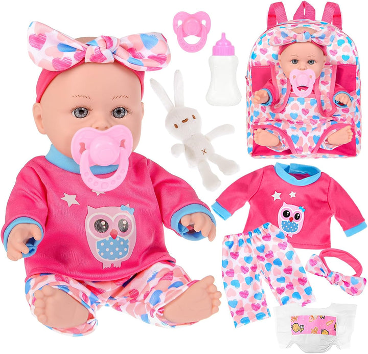 iBayda Muñeca de bebé de 12 pulgadas en caja de regalo con mochila,...