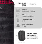 Teton Celsius XXL Sleeping Bag, Bolsas de Dormir para Clima Frío para Adultos y Niños, Acampar Fácil y Abrigado. Incluye Sacó de Compresión