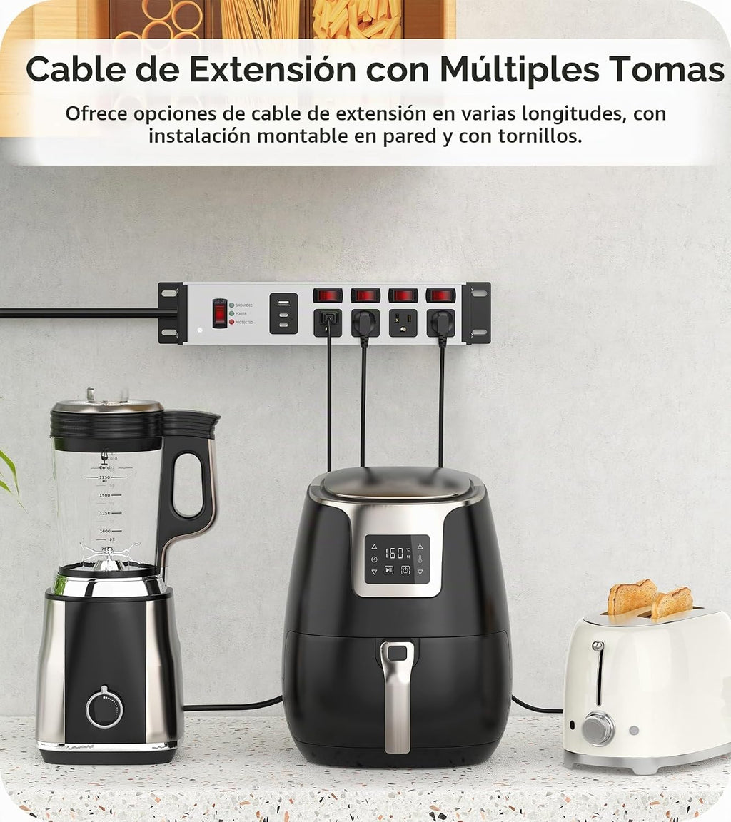 CCCEI Protector de sobretensiones resistente, calibre 12, puertos USB. Gris