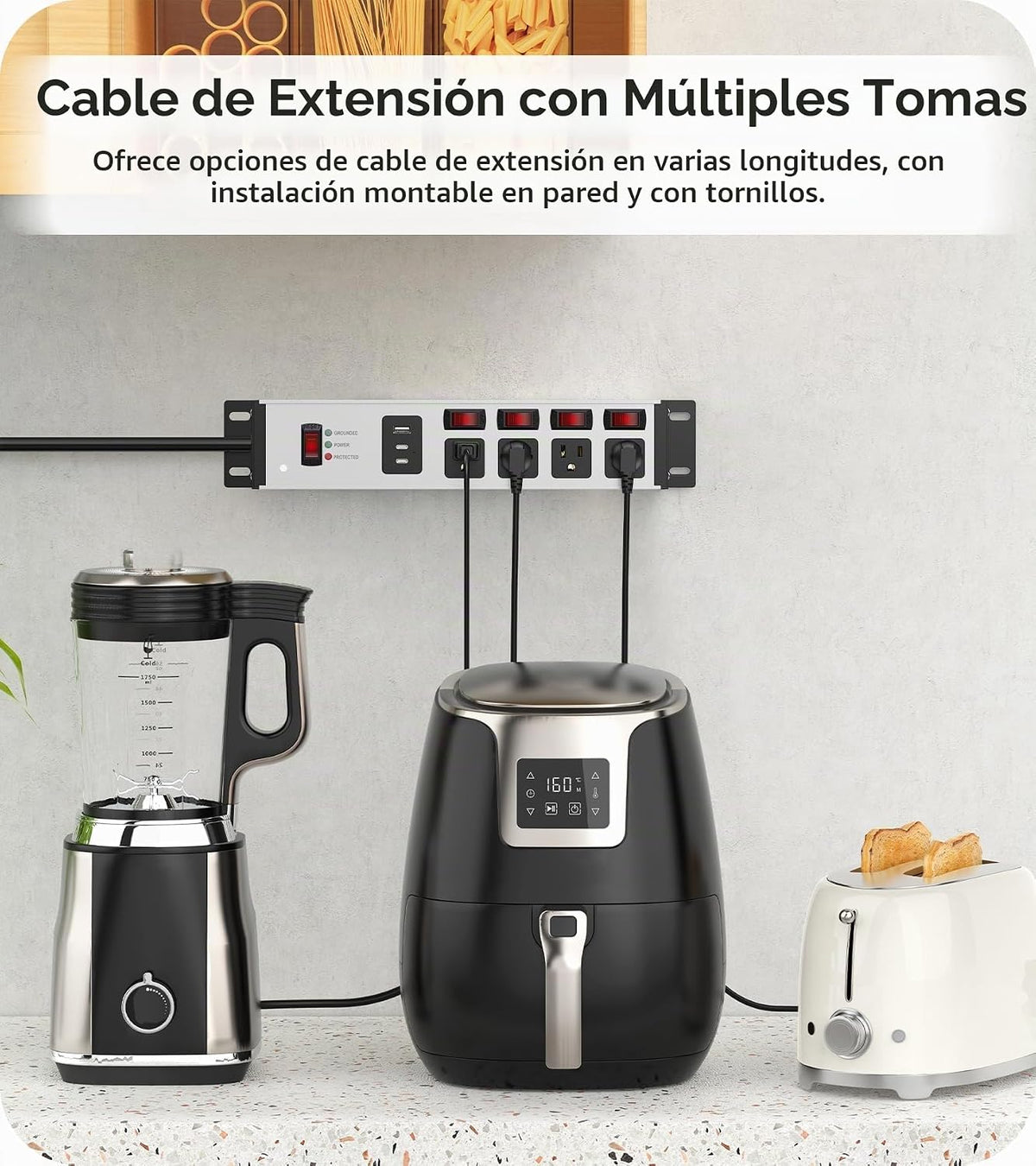 CCCEI Protector de sobretensiones resistente, calibre 12, puertos USB. Gris
