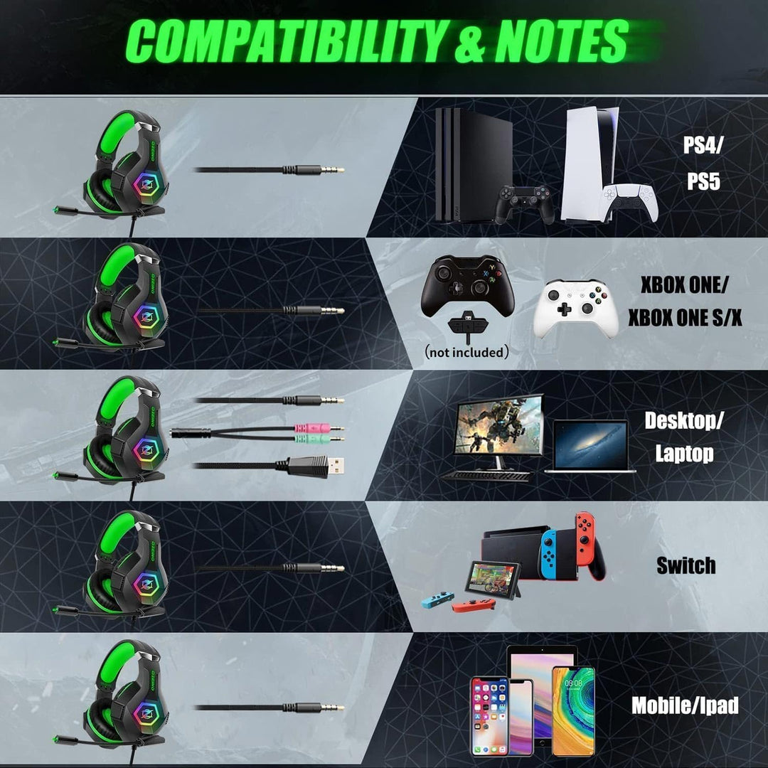 Ozeino Auriculares para juegos para PC, PS4, PS5, auriculares Xbox...