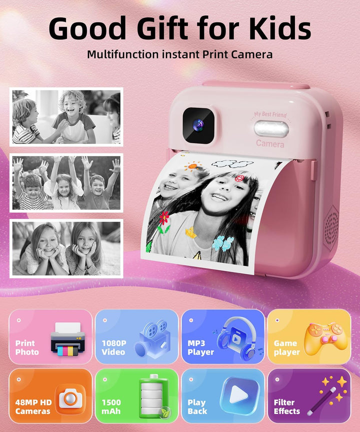 Cámara de impresión instantánea para niños y niñas, cámaras HD de 4...