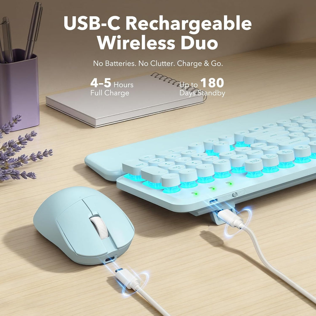 Combo de teclado y mouse inalámbricos, teclas redondas retroilumina...
