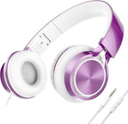 Ailihen Auriculares para Niños para Escuela con Micrófono, con cable, 3.5mm, Morado
