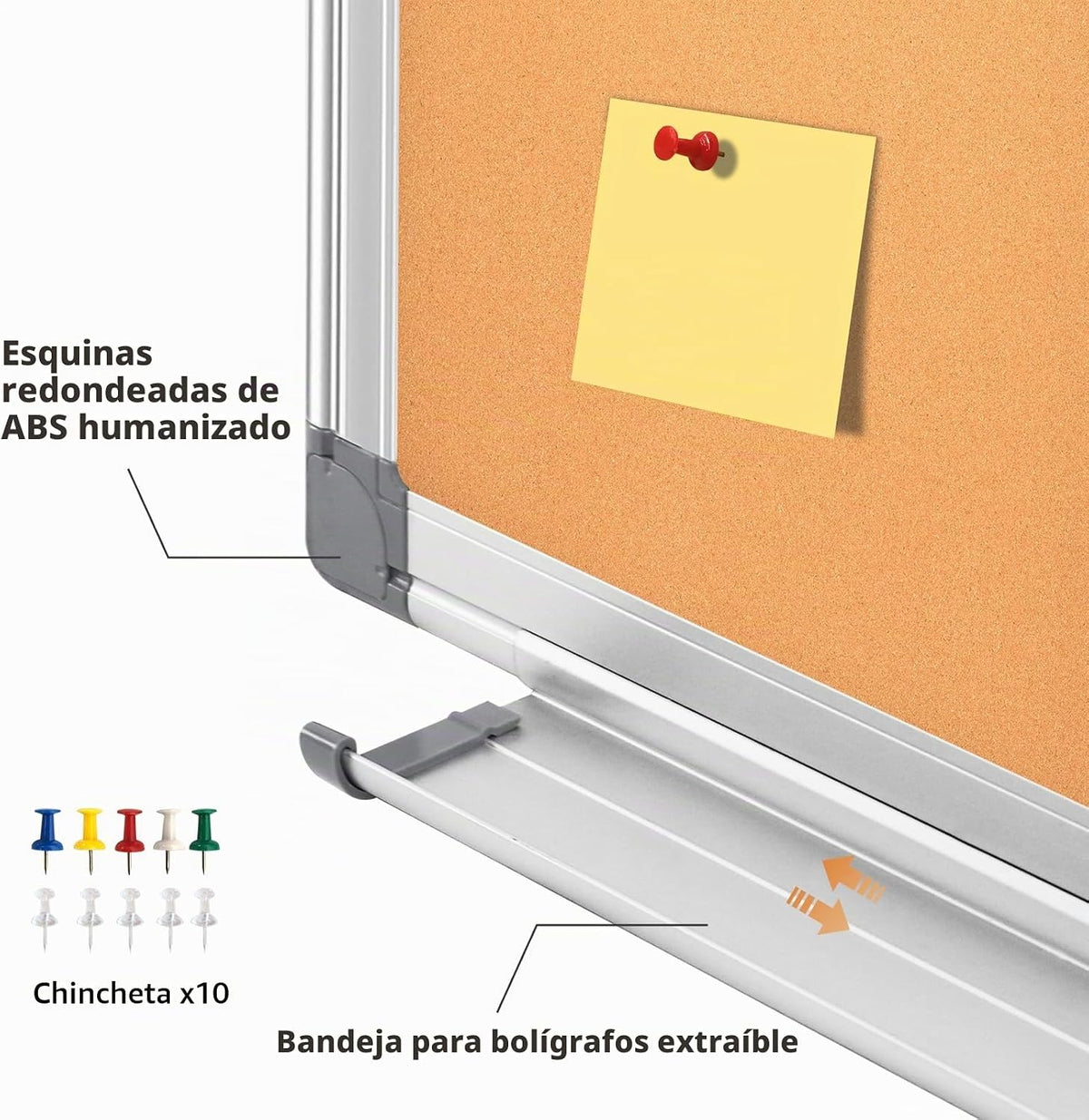 Tablero magnético de corcho de borrado en seco para pared con accesorios