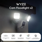 WYZE Floodlight Camera v2 con montaje enchufable, cámara de seguridad 2K HD para exteriores, visión nocturna a color, activada por movimiento, caja eléctrica con cable de alimentación resistente a la
