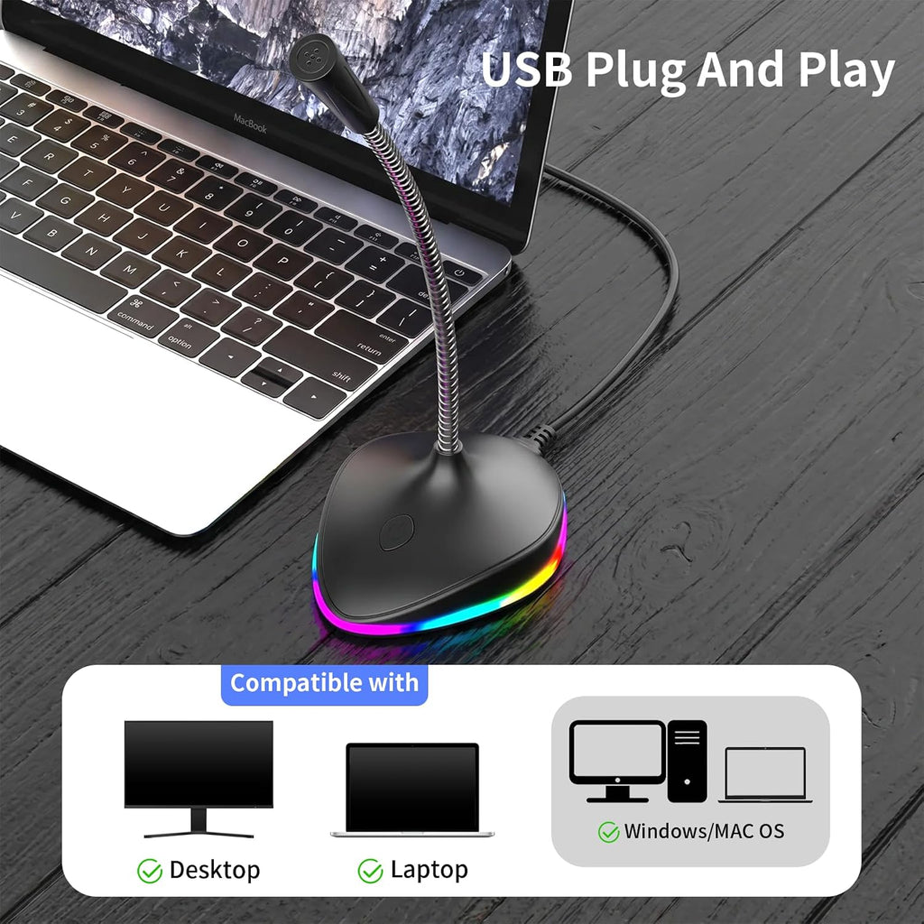 Micrófono de computadora USB, micrófono de PC de cuello de cisne