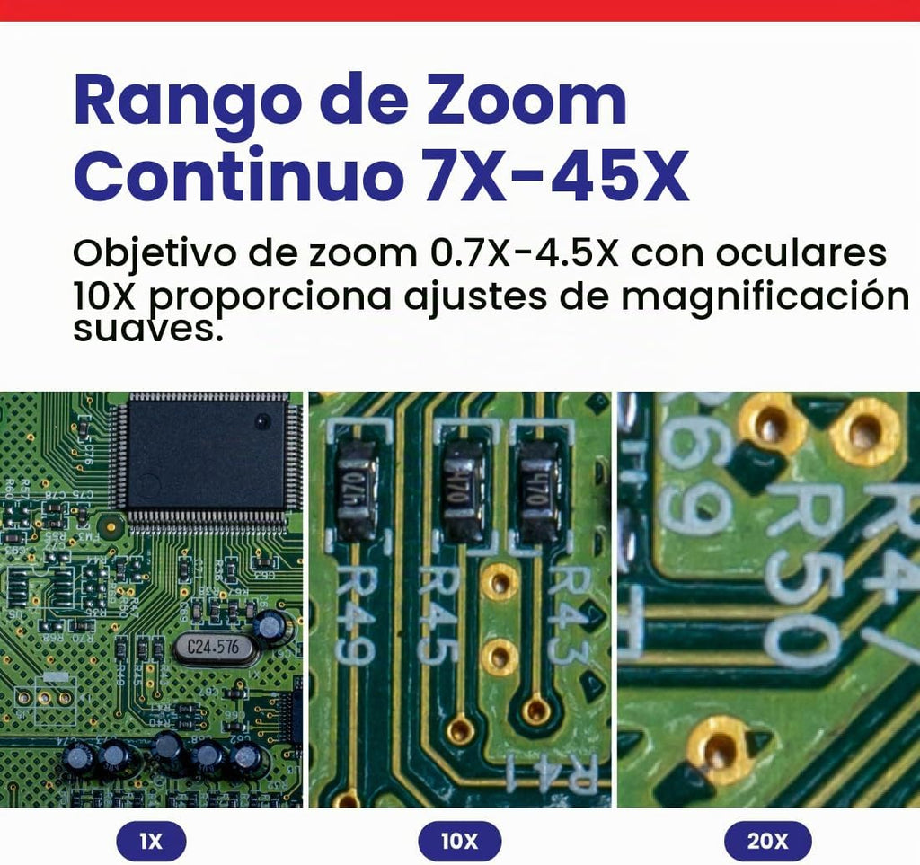 AmScope SM-3T microscopio estéreo trinocular profesional con zoom estereoscópico SM-3T con control simultáneo de enfoque, oculares WH10x, aumento 7X-45X, objetivo zoom 0.7X-4.5X, iluminación ambiental, soporte de pluma de doble brazo.