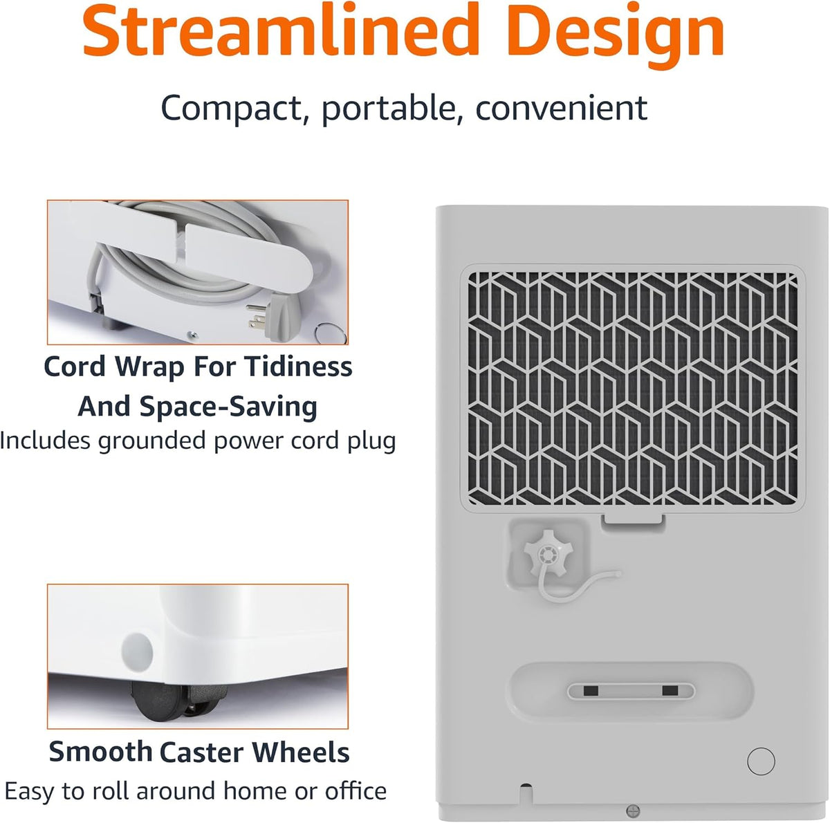 Amazon Basics Deshumidificador grande de 50 pintas con bomba, certificado New Energy Star, control de humedad, descongelación automática, temporizador, protección contra desbordamiento para