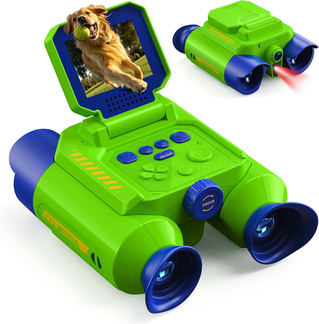 Binoculares para niños con cámara, visión nocturna digital, verde