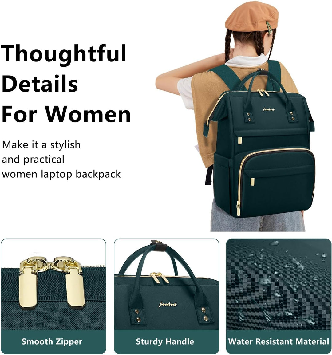 Focdod - Mochila de 15.6 pulgadas para laptop, para mujer, bolsa de...