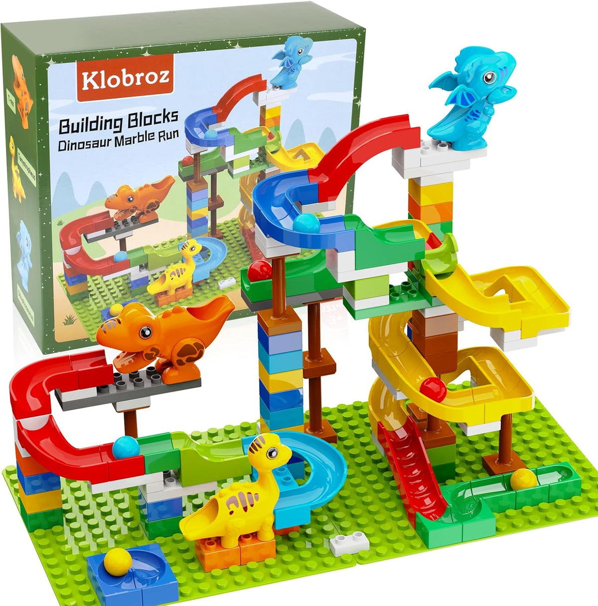 Klobroz Dinosaur Marble Run, bloques de construcción para niños pequeños de