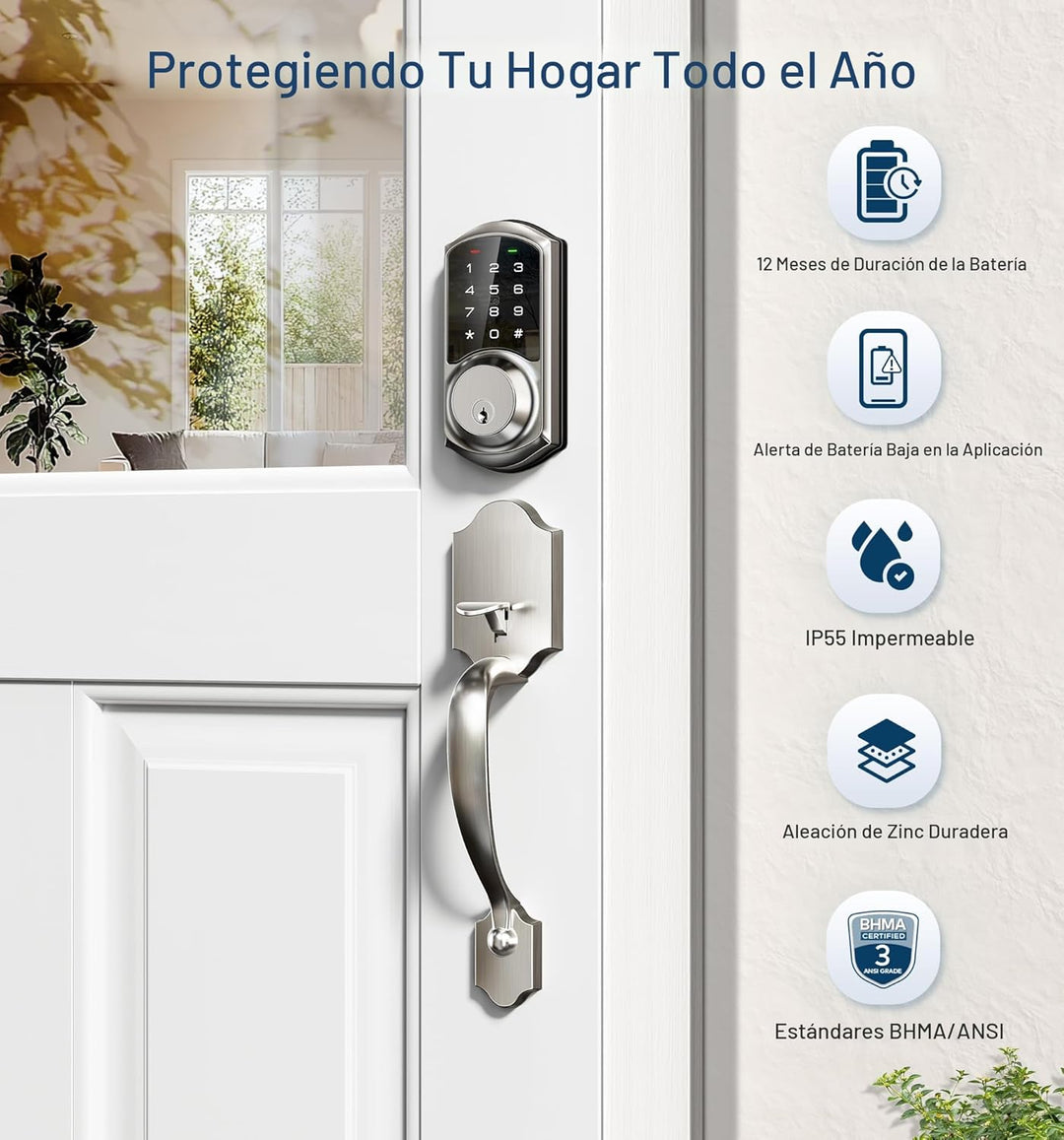 Veise VE06-H - Juego de cerradura inteligente para puerta delantera...