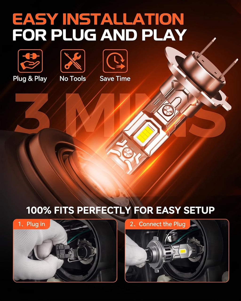 SEALIGHT Bombillas LED H7, bombillas H7 de 64,000 lúmenes, 900% de brillo, bombillas blancas frías de 6500 K con ventilador de 15000 rpm, ATV/UTV, 10 años de vida útil extendida IP68 impermeable