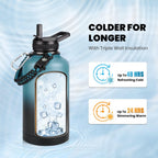 RAYMYLO Botella de acero inoxidable|Aislamiento al vacío de triple pared (fría por hasta 48 horas)|A prueba de fugas|Sin BPA|De 64 oz|Cuerda de paracaídas|Tapa con boquilla y popote