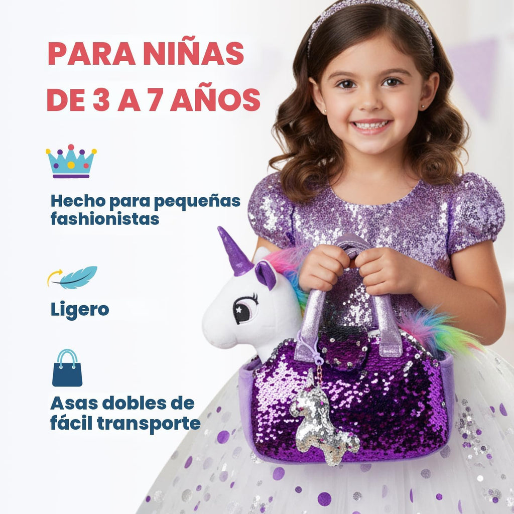 Little Jupiter Juego de mascotas de felpa con bolso, animales de peluche para niñas, peluches de unicornio, regalo para edades de 4 a 5 años, 6 a 7 años (unicornio blanco)