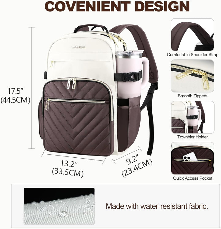 VANKEAN Mochila para laptop para mujer, Beige-café, 17,3 pulg., Moc...