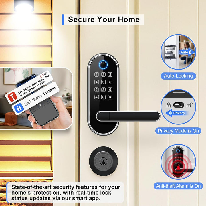 Cerradura inteligente de huellas dactilares Bluetooth con mango y t...