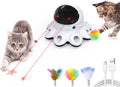 ORSDA Juguete láser para gatos, juguetes interactivos 2 en 1 para gatos de interior, puntero láser automático, 8 agujeros, ratones golpean una pluma móvil, juguetes electrónicos recargables por USB