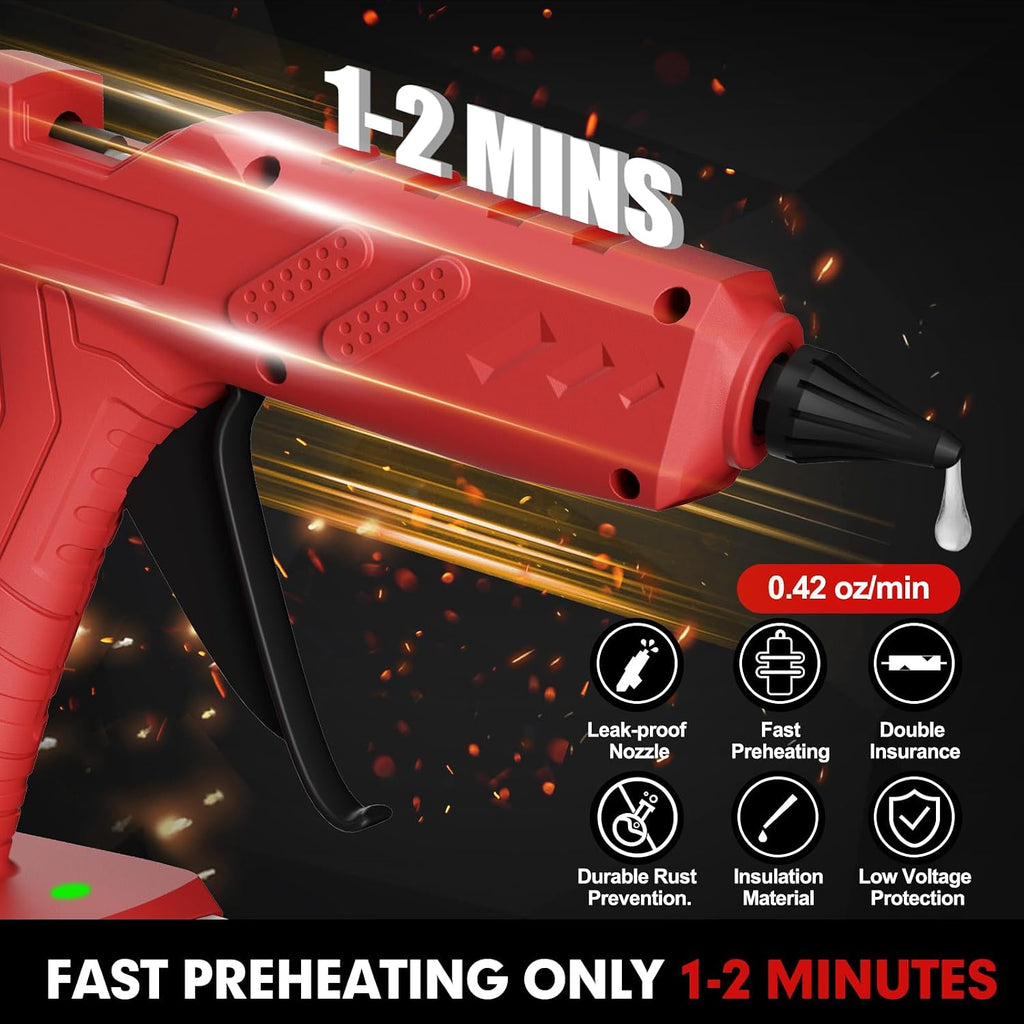 Kit de pistola de pegamento caliente inalámbrica con batería y cargador, batería recargable M18 de 3.5 Ah, 30 barras de pegamento de 0.43 pulgadas, precalentamiento rápido, pistola de pegamento inalámbrica de tamaño completo para manualidades y bricolaje