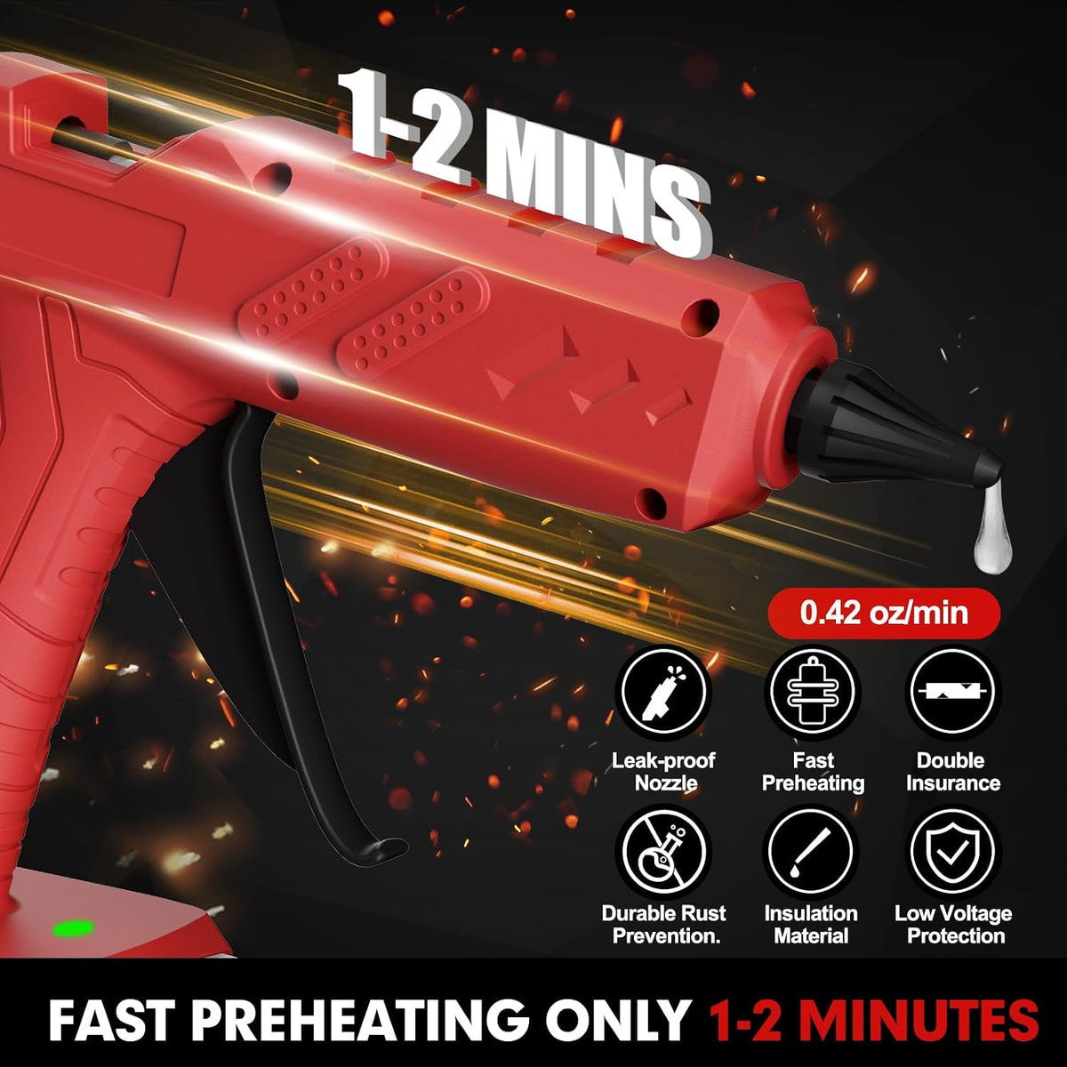 Kit de pistola de pegamento caliente inalámbrica con batería y cargador, batería recargable M18 de 3.5 Ah, 30 barras de pegamento de 0.43 pulgadas, precalentamiento rápido, pistola de pegamento inalámbrica de tamaño completo para manualidades y bricolaje